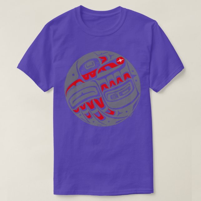 Raven Steals Sol Tlingit stil i grått  T Shirt (Design framsida)