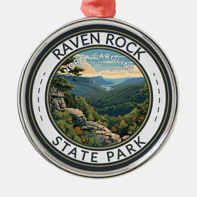 Raven Sten State Park North Carolina Travel Badge Julgransprydnad Metall (Framsidan)