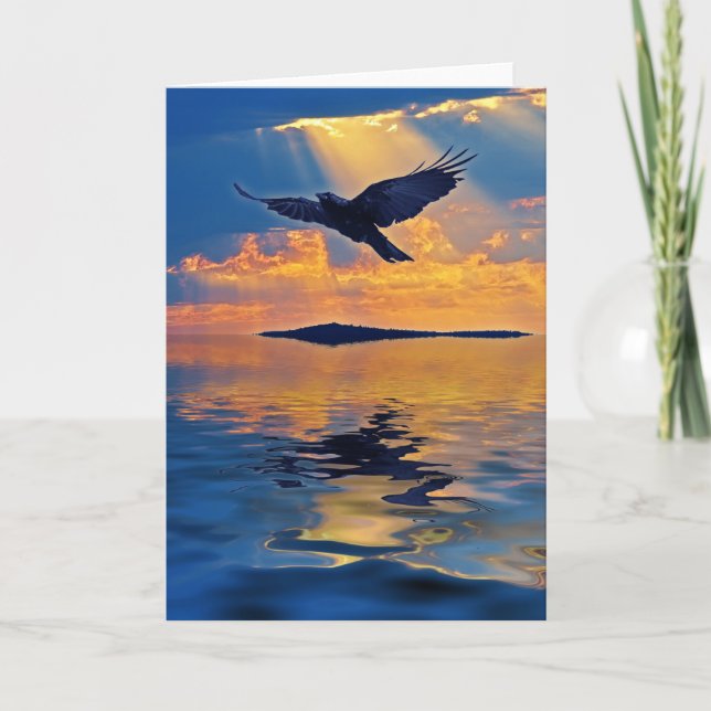Raven & Sunset Birdlover's Greeting Card Helgkort (Framsida)