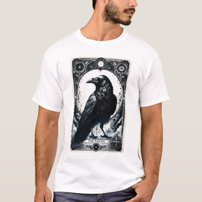 Raven Tarot Card Kråka Gothic Witchy Mörk T Shirt (Framsida)