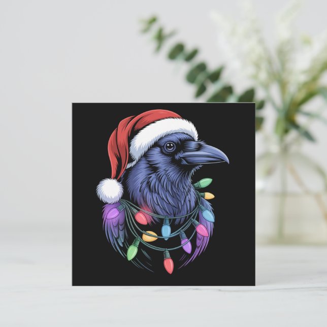 Raven Tomte Julgran Ljussättning Xmas Roligt Julkort (Stående Fram)