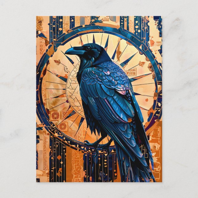 Raven Totem – Mystic Art Deco Symbol Vykort (Framsida)