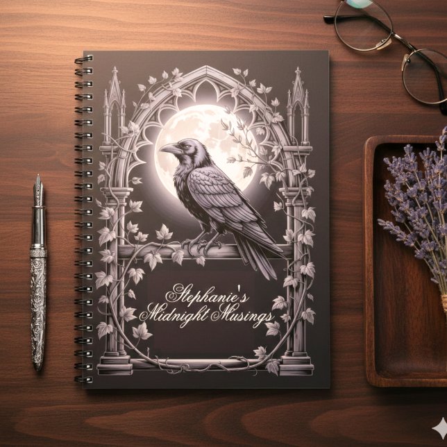 Raven under Måne Gothic Midnight Journal Anteckningsbok (Gothic raven personalized journal)