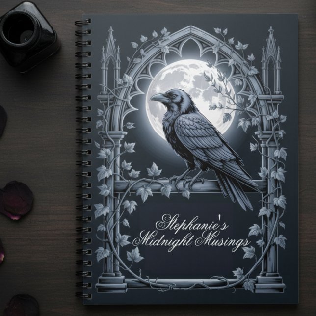 Raven under Måne Gothic Midnight Journal Anteckningsbok (Gothic raven personalized journal)