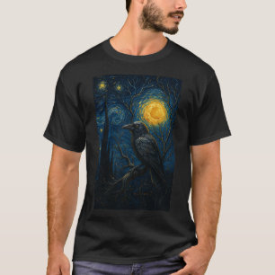 Raven under Starry Night Gothic Art T Shirt