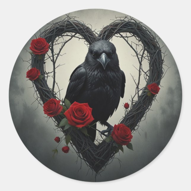Raven Valentine Runt Klistermärke (Framsida)