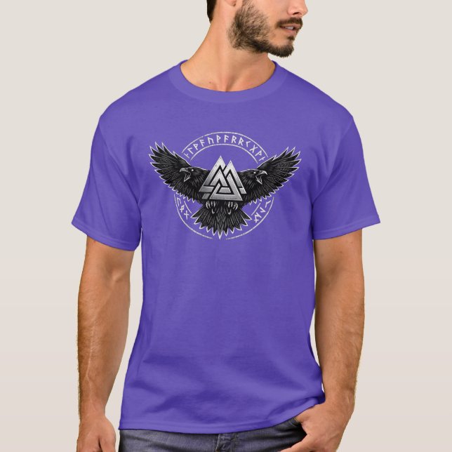 Raven Valknut Viking T Shirt (Framsida)