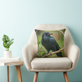 Raven vid Träd Gren Kudde