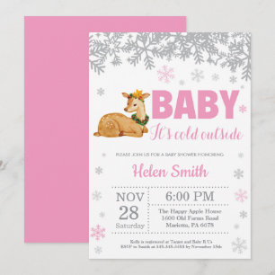 Räven Vinter Rosa Flicka Baby Shower Snöflinga Inbjudningar