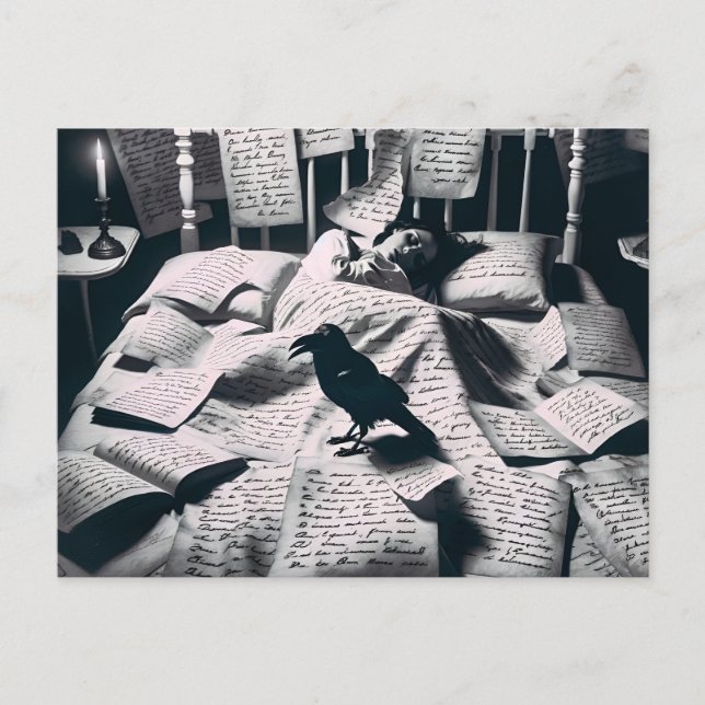 Raven Watching Sleeping Woman Vykort (Framsida)