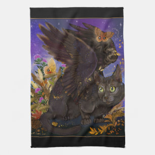 Raven Winged Autumn Magic Cat Kökshandduk