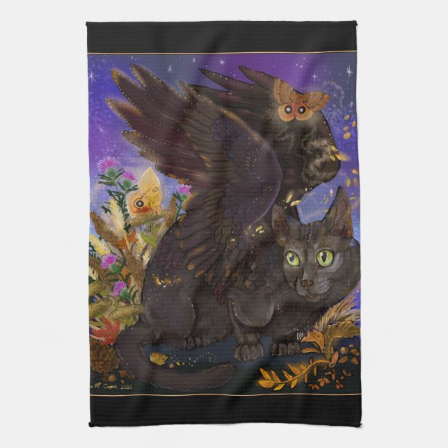 Raven Winged Autumn Magic Cat Kökshandduk (Vertikal)
