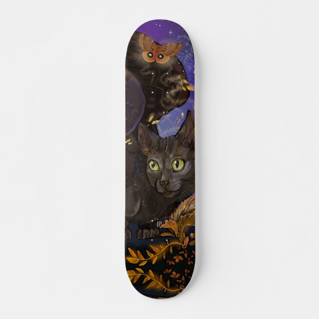 Raven Winged Autumn Magic Cat Mini Skateboard Bräda 18,5 Cm (Framsida)