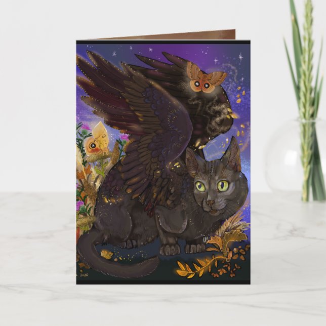 Raven Winged Autumn Magic Cat Tack Kort (Framsida)