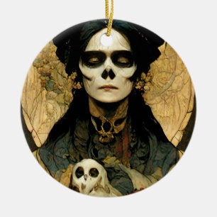 Raven Witch 2 Fantasy Horror Goth Gothic Julgransprydnad Keramik