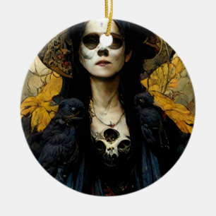 Raven Witch 3 Fantasy Horror Goth Gothic Julgransprydnad Keramik