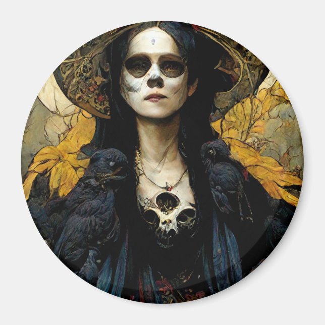 Raven Witch 3 Fantasy Horror Goth Gothic Magnet (Framsidan)