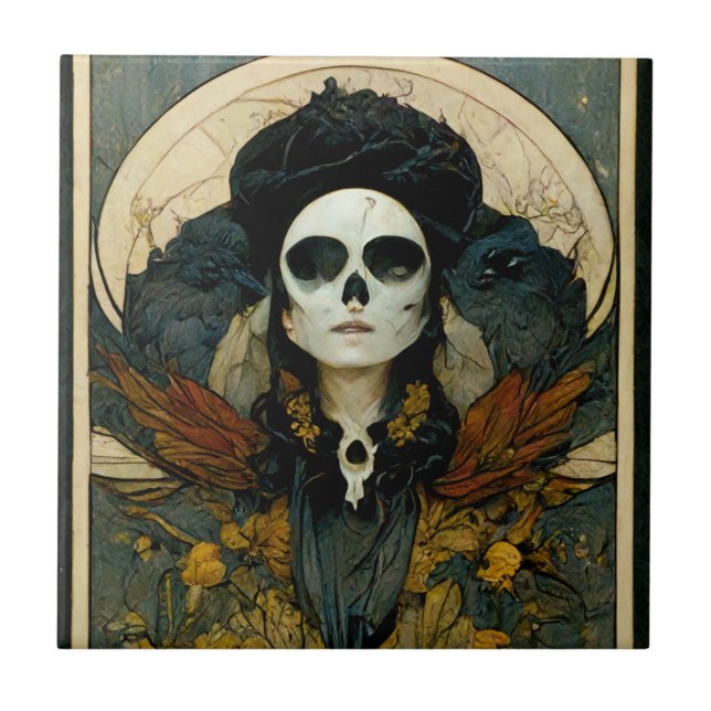 Raven Witch Fantasy Horror Goth Gothic Kakelplatta (Framsidan)