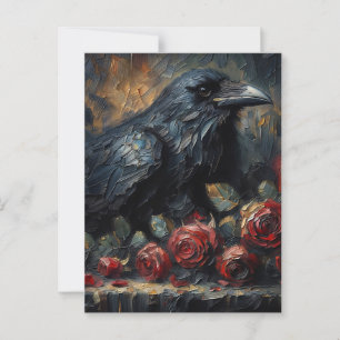 Raven With Röd ros Gothic Art Vykort