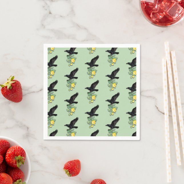 Raven with Yellow Rose Pappersservett (Insitu)