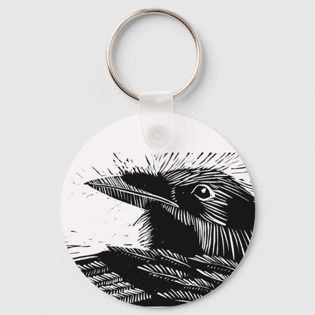 Raven Woodcut Keychain Nyckelring (Framsida)