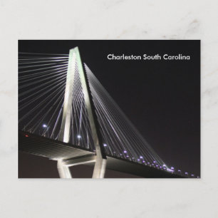 Ravenel Bridge på natten, Charleston SC, vykort
