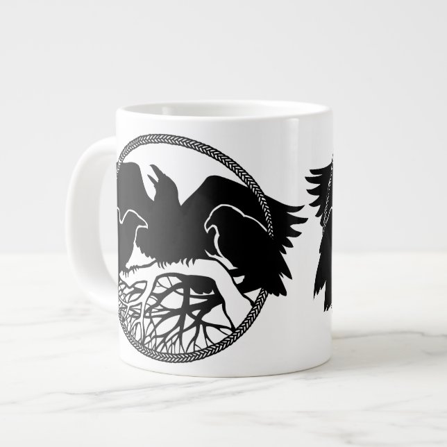 Ravenkonst Mugg Vild Fågel Kaffe Mugg Raven Kopp Jumbo Mugg (Framsida vänster)