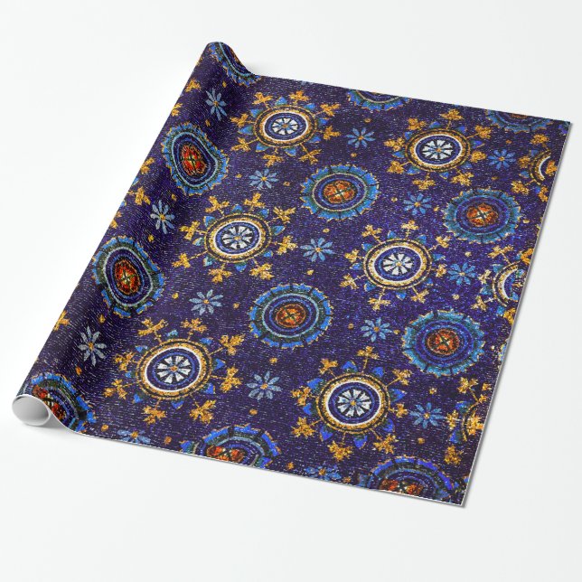 RAVENNA BYZANTINE MOSAICS,STARS,BLUE STARRY NIGHT PRESENTPAPPER (Utrullad)