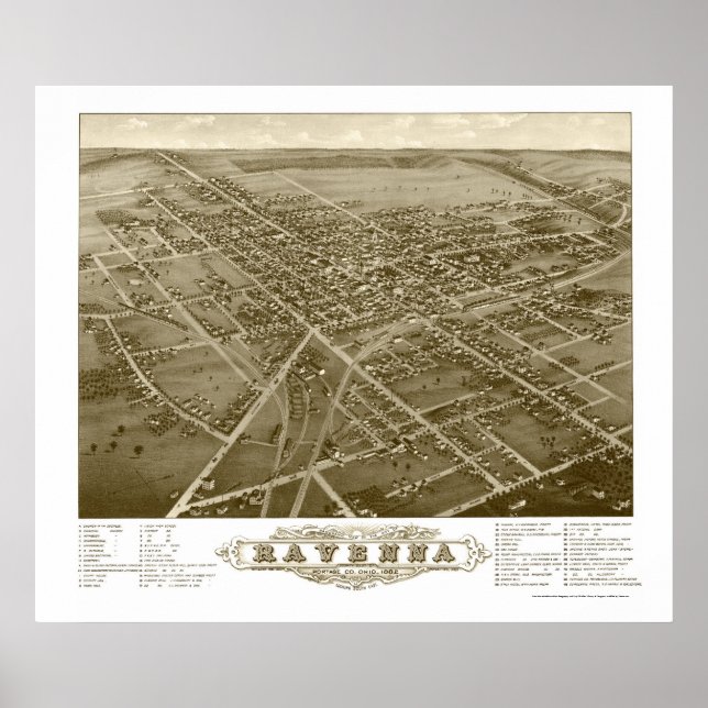 Ravenna, OH Panoramic Karta - 1882 Poster (Framsidan)