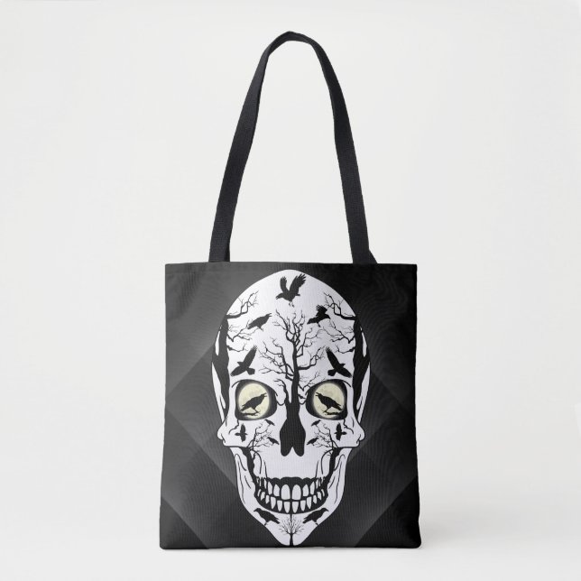Ravens and Skull Bag - Black Ravens Fantasy Skull Tygkasse (Framsida)
