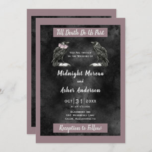 Ravens Birds till döden Do US Part Black Lila Inbjudningar