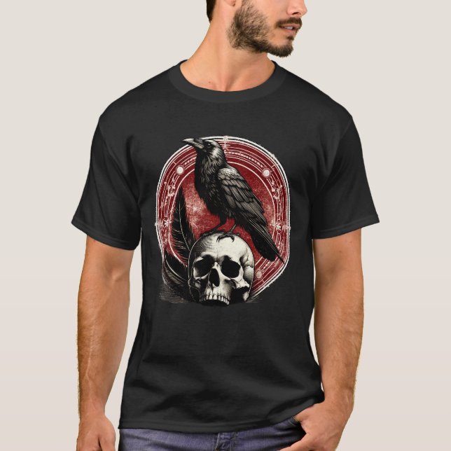 Ravens Black Kråka och Skull Witchcraft Occult T Shirt (Framsida)