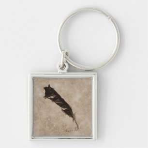 Raven's Feather Bird-älskare Kråka design Fyrkantig Silverfärgad Nyckelring