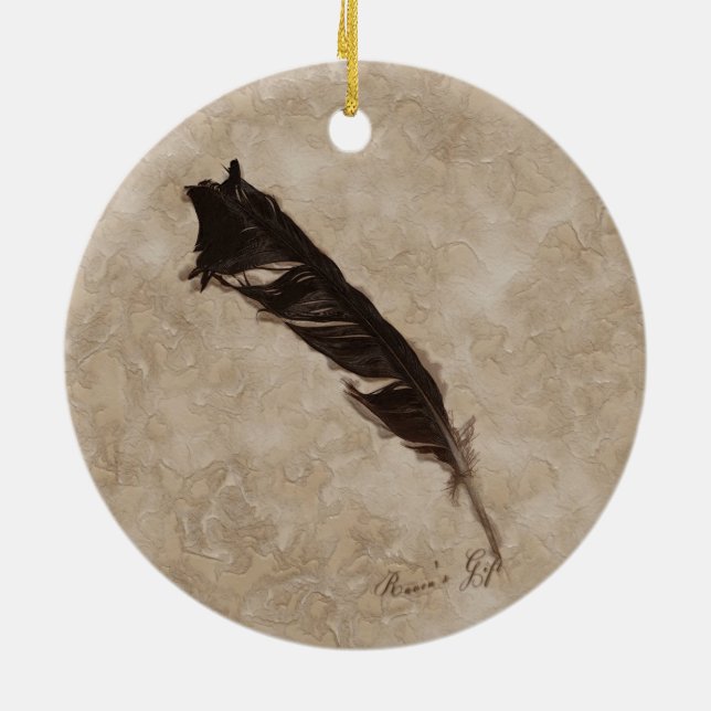 Raven's Feather Bird-älskare Kråka design Julgransprydnad Keramik (Baksidan)