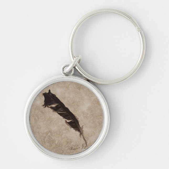 Raven's Feather Bird-älskare Kråka design Rund Silverfärgad Nyckelring (Framsidan)
