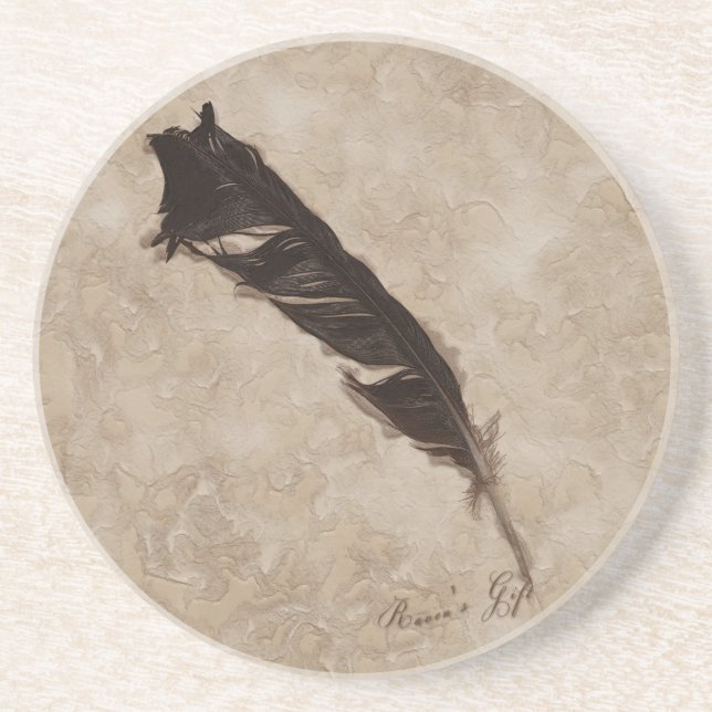 Raven's Feather Bird-älskare Kråka design Underlägg Sandsten (Framsidan)