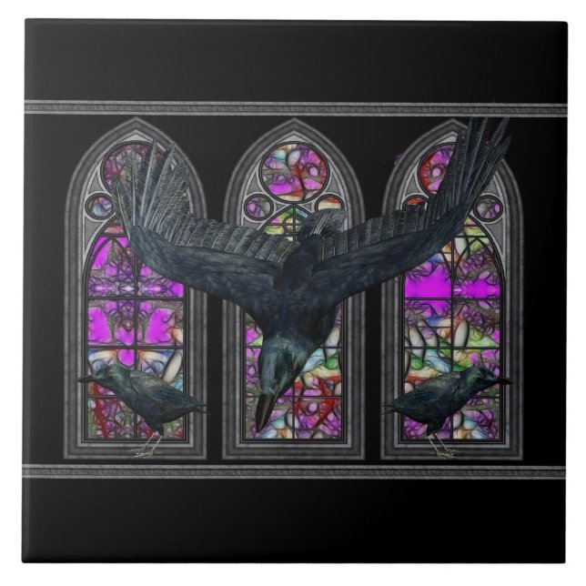 Ravens Gothic Decorative Keepsaké Tile Trivet Kakelplatta (Framsidan)