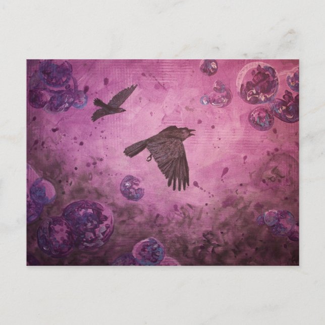 Ravens in Flight lila abstrakt vycard Vykort (Framsida)