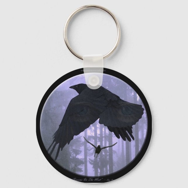 "RAVENS IN THE MIST" Fantasy Art Nyckel chain Nyckelring (Framsida)