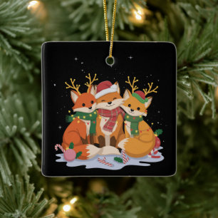Rävens julbelysning Tomte Xmas Skogs djur Julgransprydnad Keramik