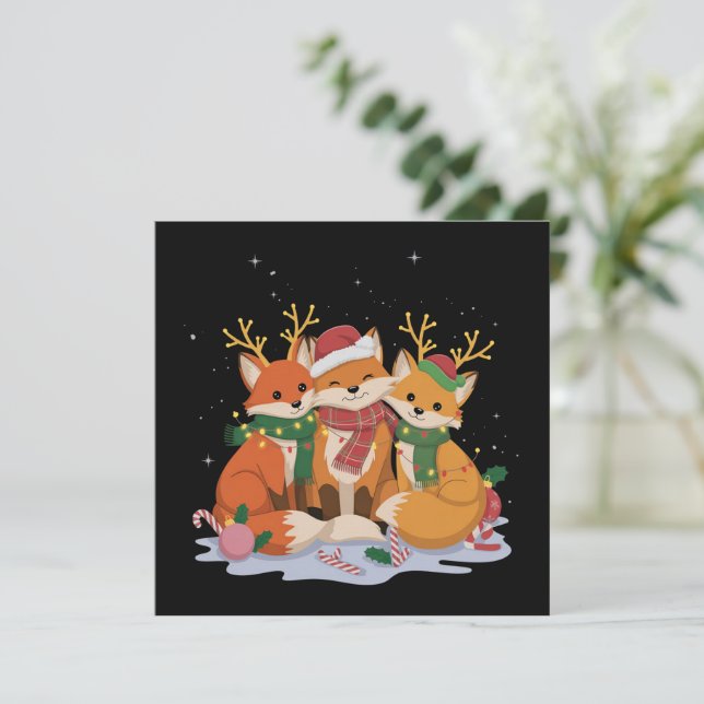 Rävens julbelysning Tomte Xmas Skogs djur  Julkort (Stående Fram)