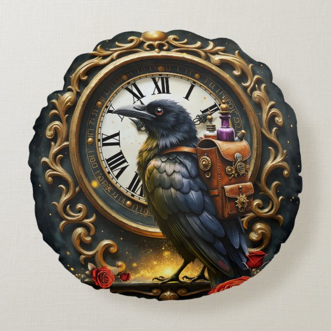 Ravens Klockverkiga Leverans  Rund Kudde (Framsidan)