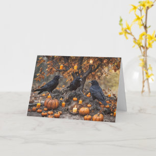 Ravens Kråkor med Pumpkins Candles Edgar Allan Poe Kort
