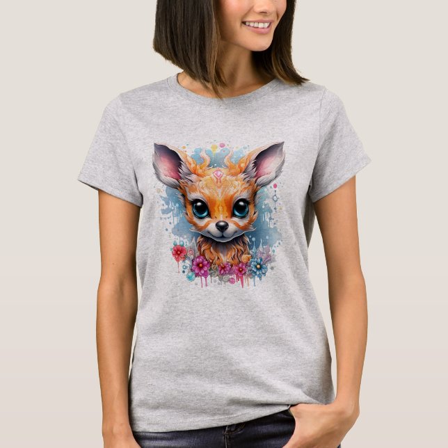 Rävens lekande söta rådjursungar presentidé t shirt (Framsida)