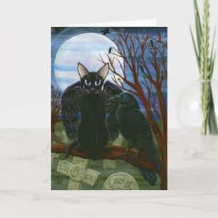 Raven's Måne Black Cat Kråka Goth Fantasy Art Card Kort