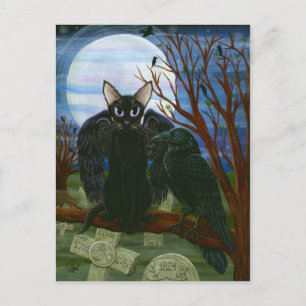 Raven's Måne Black Cat Kråka Gothic Art Postcard Vykort