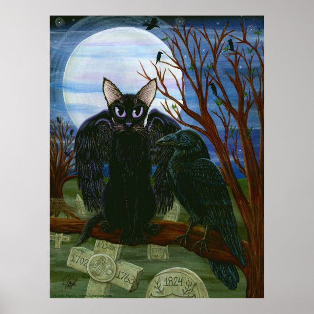 Raven's Måne Black Cat Kråka Gothic Art Poster (Framsidan)