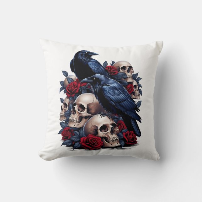 Ravens och Ro: Gothic Skull Design Kudde (Framsida)