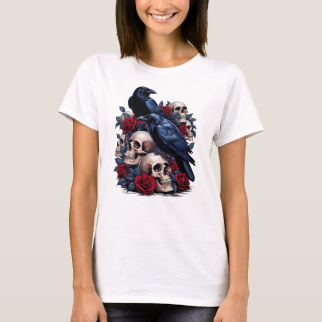 Ravens och Ro: Gothic Skull Design T Shirt (Framsida)