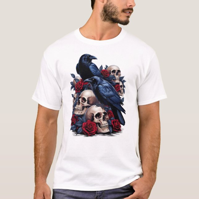 Ravens och Ro: Gothic Skull Design T Shirt (Framsida)
